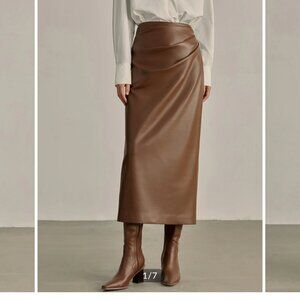 Commense Minimalist PU Leather Pencil Skirt Midi NWT